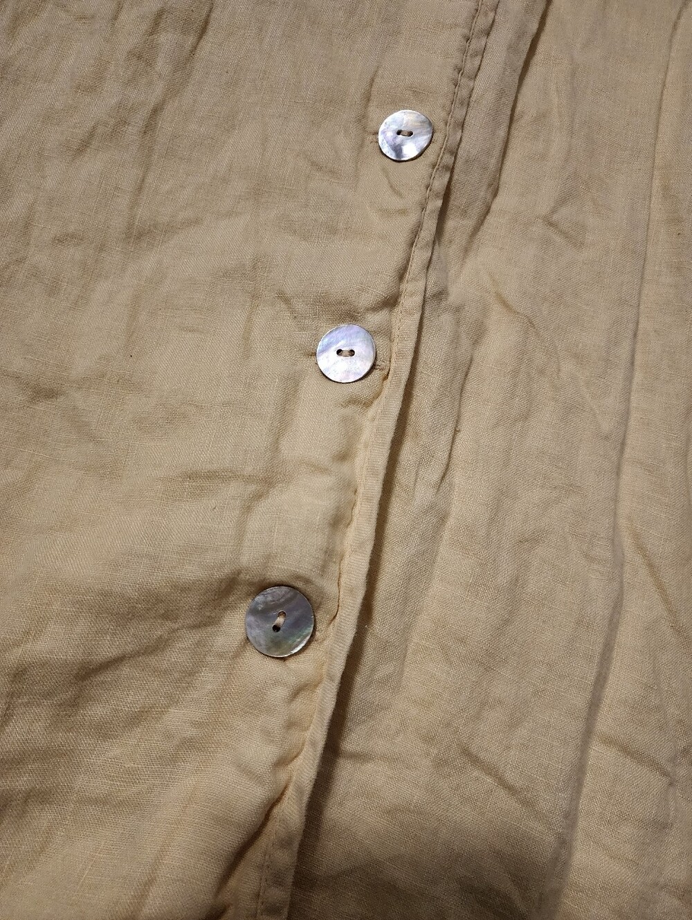 Vintage 90s 100% Linen Mini Dress Button Front Butter Yellow Cottage Women's 10 - Picture 3 of 6